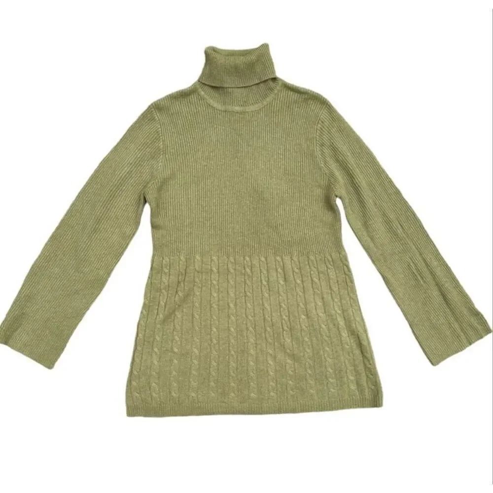 Soft Surroundings Sweater Womens Lambs Wool Cashmere Angora Green Petite L NWT